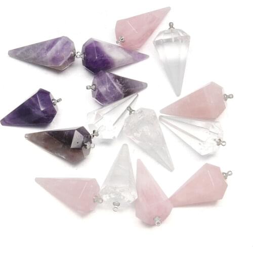 Natural Stone Reiki healing Amethysts Necklace Pendant Charms Crystal for Jewelry Making Necklace Gift for Women 20x37mm