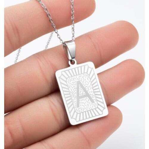 Hfarich Personalize Big A/B/C Initial Pendant Necklaces Silver Color A-Z Square Letters Necklace Women English Alphabet Jewelry