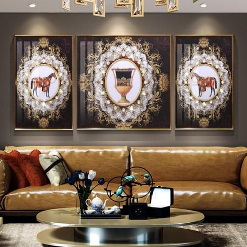 Dropship European Style Living Room Wall Painting 3D Crystal High-end Light Luxury Wall Decoration Painting