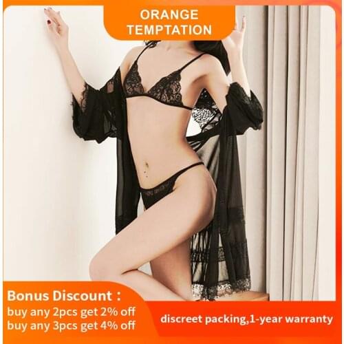 Sexy Lingerie Hot Women Porn Sleepwear Nightgown Lace Underwear See Through Sex Bra And Panty Set Erotic Black Transparent Dress