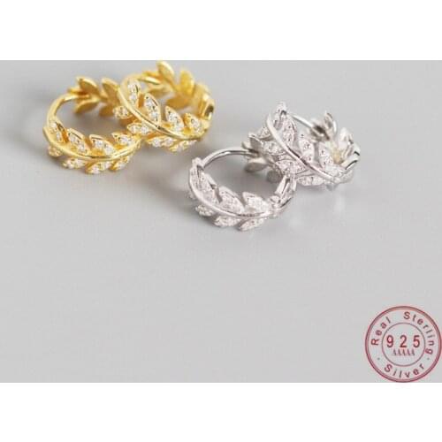 Pave CZ INS Luxury Olive Branch Leaf Hoop Earrings for Women Real 100% 925 Sterling Silver Teen Gift Fine Huggies Jewelry