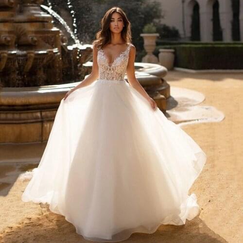 Tempting Appliques Lace Wedding Dress A Line 2021 Beach Boho Bride Dresses Vestido De Noiva Backless Bridal Gowns Custom Made