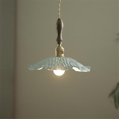Modern Ceramic Led Pendant Lights vintage lotus lamp bedroom bedside restaurant bar Brass Pendant Lamps walnut Hanglamp