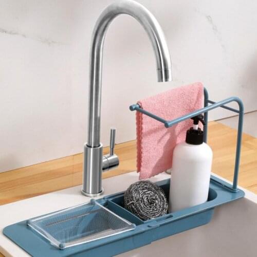 Kitchen Sink Rack Adjustable Sponge Pot Washing Brush Rag Drain Storage Rack Thickened PP Storage Basket Kitchen Accessories