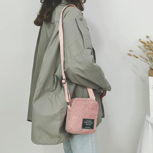 5 Colors Women Messenger Bag Lady Female Corduroy Mini Messenger Crossbody Bag Portable Cute Shoulder Casual Bags