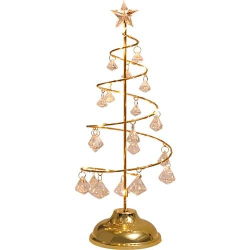 LED Crystal Pendant Tree Light Christmas Tree Battery Operated Flower Desktop Tree Table Lamp Modern Decoration, Silver, Gold