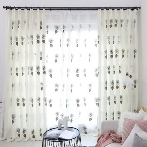 Nordic Cartoon Pine Cone Embroidered Blackout Curtains for Kids Room Children Baby Room Fresh Curtain for Living Room Window