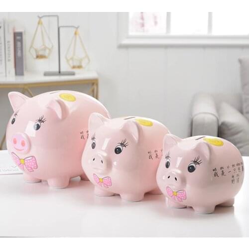 Pig Large Coin Piggy Bank Kids Cartoon Ceramic Paper Money Ornament Piggy Bank Wedding Cute Spaarpot Home Decoration DG50MB