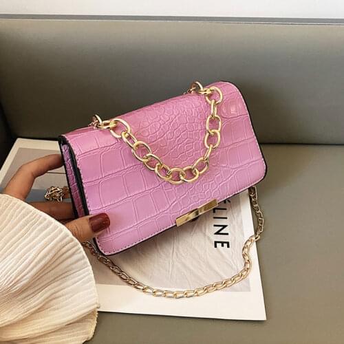 High Quality Pu Leather Shoulder Bag For Women Chain Strap Handbags Designer Brand Female Crossbody Bag Simple Retro Purse