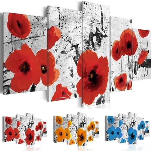 Yellower Blue Red Poppy Scarlet Flower Diy diamond Painting Full Diamond mosaic Embroidery puzzle decor 5 Panels MM174