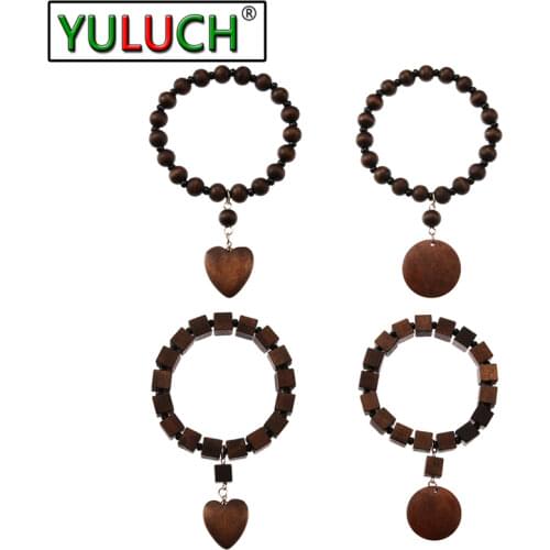 YULUCH Round Natural Wood Bracelet Black Beads Bracelets lady Bead Bracelet Sweet Heart Women Wooden Yoga Jewelry