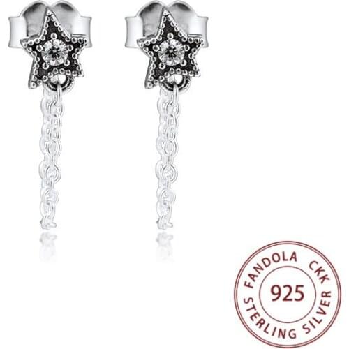 Genuine 925 Sterling Silver Earring Sparkling Stars Stud Earrings for Women Fine Jewelry pendientes brincos Free Shipping