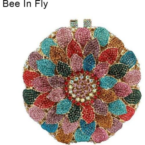 Bee In Fly Women Flower Evening Crystal Clutch Diamond Purse Wallet For Purse Wallet For Bridal