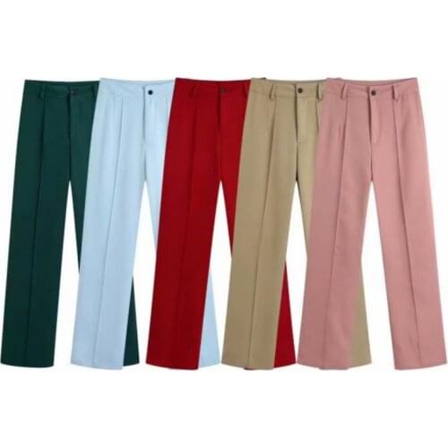 2021 Summer Women Formal Business Elegant High Waist Suit Straight Pants Office Lady OL Polyester Work Khaki Red Pink Trousers