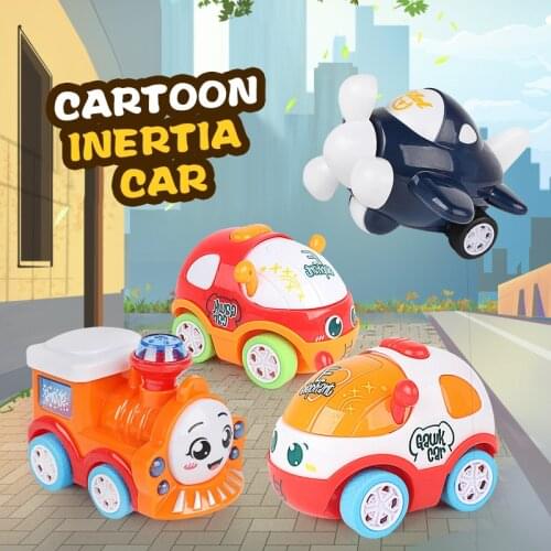 1pc Childrens Cartoon Inertia Rebound Cars Trains Transport Boats Helicopters & Planes Kawaii Toy For Kids Gift Random Color