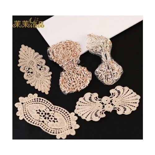 10 X Gold Silk Lace Applique Lace Flower Hair Material Handmade DIY Craft Wedding Dress Hair Costume Accessories