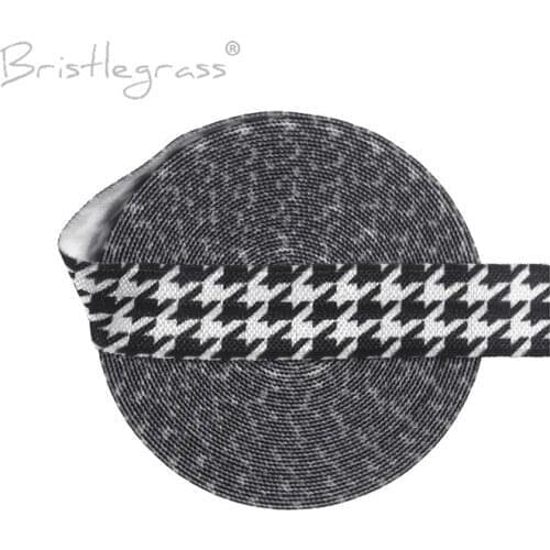 BRISTLEGRASS 100 Yard by Roll 5/8" 15mm Houndstooth Print Foldover Elastic FOE Spandex Satin Band Hair Tie Tutu Dress DIY Sewing