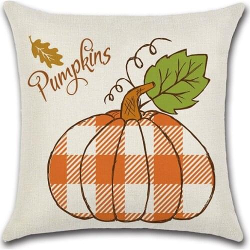 2pcs Thanksgiving Pillow Cases Cotton Linen Sofa autumn printing lattice deer head pumpkin orange Cushion Cover Home Decor