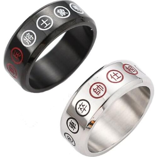 8MM Chess Chinese Band Rings Stainless Steel Ring for Men Chesss Lovers Charm Jewelry Gift