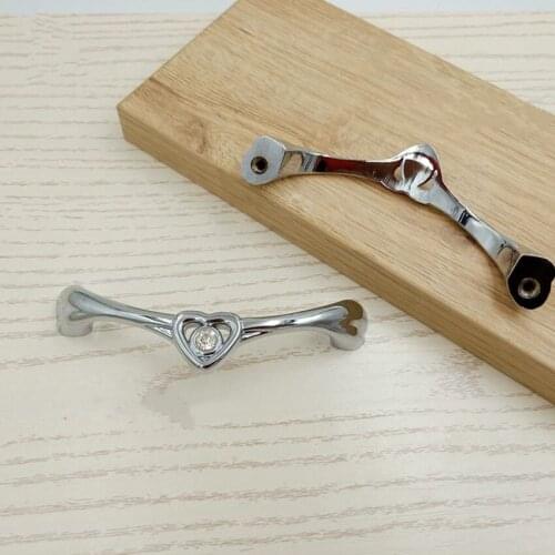 96mm modern Creative fashion glass crystal win cabinet cupboard handle love heart chrome silver drawer kitchen cabinet pull knob