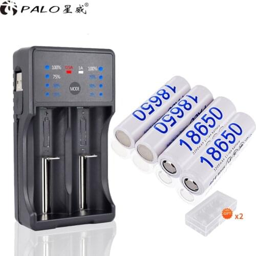 PALO 4pcs 18650 rechargeable battery li-ion battery 3.7v +charger for AA AAA 18650 26650 16340 14500 22650 with LED display