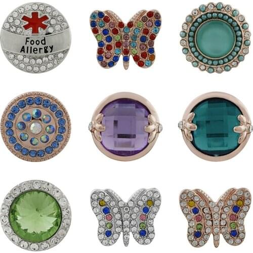 Butterfly Rhinestone Flower 20mm Metal snap button jewelry DIY bracelet KD1118