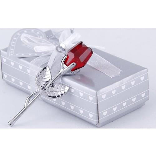 FREE SHIPPING 10pcs/Lot Choice Crystal Collection Red Rose With Silver Long Stemmed Wedding&Bridal Shower Favors