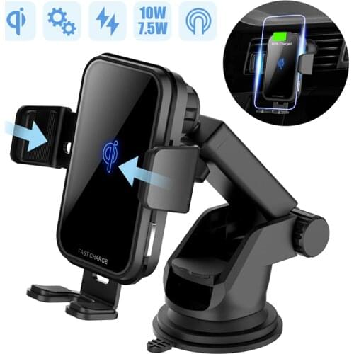 10W QI Wireless Car Charger For Iphone X Samsung S10 Fast Charge Air Vent Dashboard Car Mount Auto Clamping Car Wireless Charger