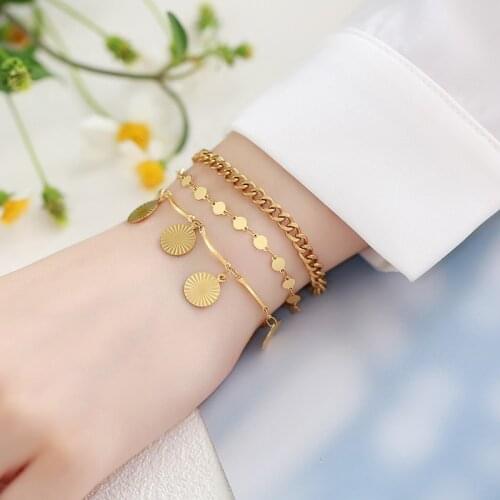 CHAIN BRACLET FOR WOMEN STAINLESS STEEL STACKED COIN DROP LAYERED WRISTBANDS