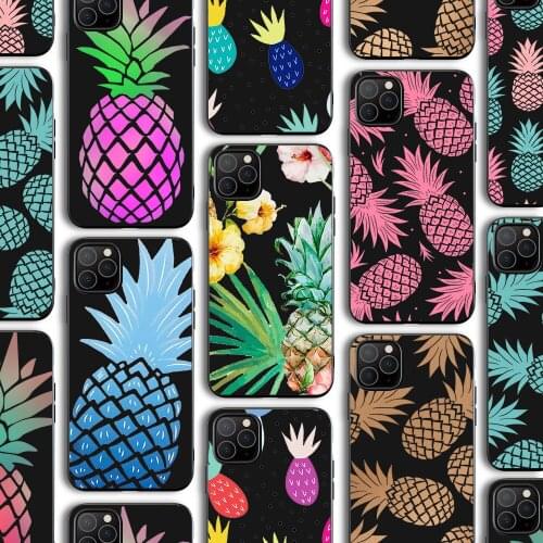 Ciciber Funda Case for Iphone 12 Case for IPhone 12 11 Pro XR 7 X XS Max Mini 8 6 6S Plus SE 2020 Black Silicone Fruit pineapple