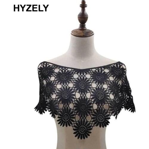 Black Lace Fabric Flower DIY Wedding Dress Decor Embroidery Patch Lace Neckline Collar Double Side Costume Accessory