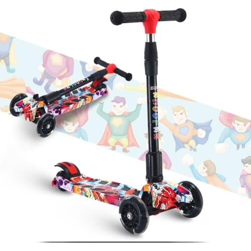 Children kick scooter baby children PU 4 rounds of LED outdoor sports folding fitness plastic height adjustable