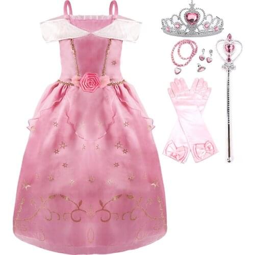 Sleeping Beauty Dress Kids Aurora Cosplay Princess Costume Baby Girl Princess Party Costume Child Makeup Fantasy Evening Dress