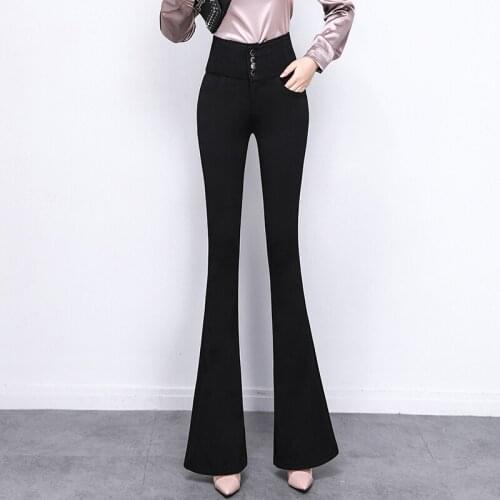 Elastic Bell Bottom Trend New High Waist Trousers Autumn Winter Women Boot Cut Soft Slim Female Black Vintage Long Flare Pants