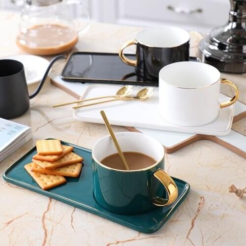 European Ceramic Coffee Cup Set Mark Cup Snack Flat Plate European Small Luxury Elegant Stroke Gold Fresh Milk Drink Water Cup