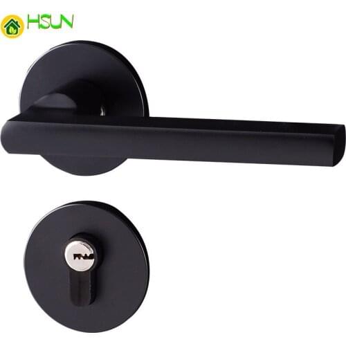 European Space Aluminum Door Lock Indoor Door Bedroom Black Split type Lock Holding Hand Lock Hardware Solid