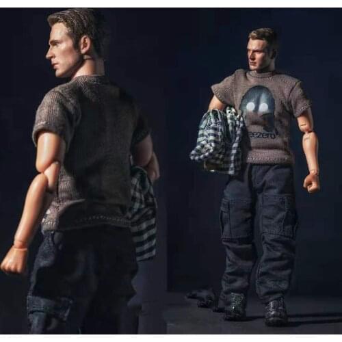 1/12 Scale Figure Accessory Plaid Shirt T-shirt Jean Pants Clothes Suit Set Model for 6 inches Man Action Figure Body