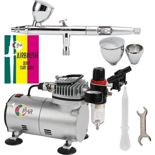 OPHIR 0.5mm Dual Action Airbrush Kit with Air Compressor for Body Paint Makeup Nail Art Cake Decorating Air Brush Gun _AC089+006
