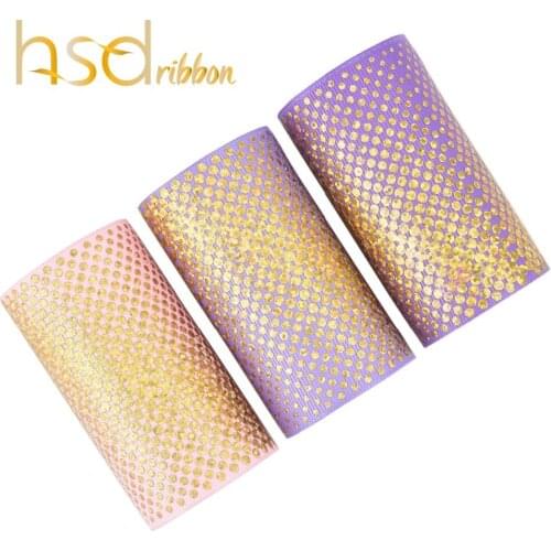 HSDRibbon Free Shipping 75mm 3inch gold laser foil dot on Grosgrain Ribbon 50Yards/Roll