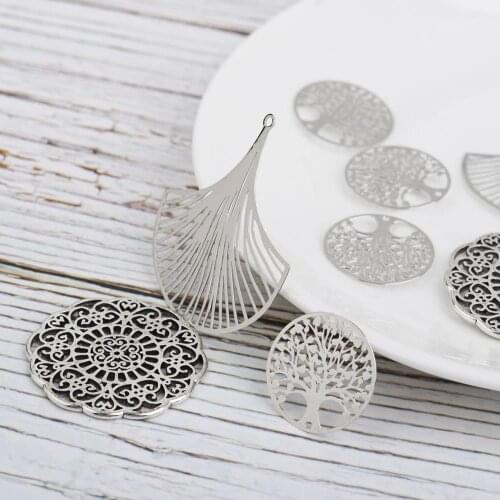 Hot Zinc Based Alloy Connectors For Jewelry DIY Findings Round Silver Color Filigree Charms Handmade Necklace Components , 2 PCs