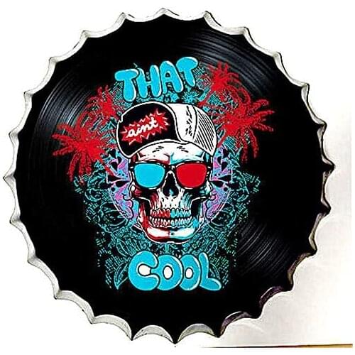 Royal Tin Sign Bottle Cap Metal Tin Sign Rock and Roll Music Skull Diameter 13.8 inches, Round Metal Signs for Home