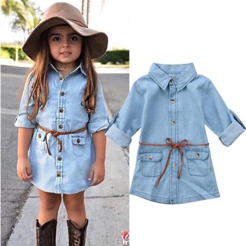 New Girl Clothes Girls Denim Short Mini Dress Toddler Autumn Jean Long Sleeve Casual Party Shirt Dress For Kids