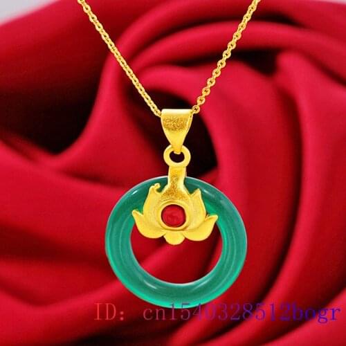 Jade Lotus Pendant Jewelry Gemstone Natural Fashion Chinese 925 Silver Necklace Women Chalcedony Crystal Amulet Gifts Zircon