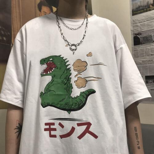 Summer Boys Short Sleeve Japanese Women Cool Fashion Cartoon Female T-shirt Black White New Cool High Street Kpop T Shirt Tee