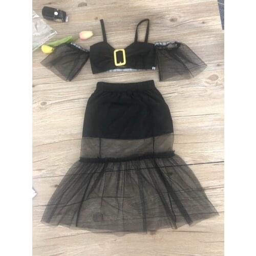1-6Y Summer Fashion Kids Baby Girl Clothes Solid Off Shoulder Lace Sleeve T Shirts Tops+Ankle Length Skirts