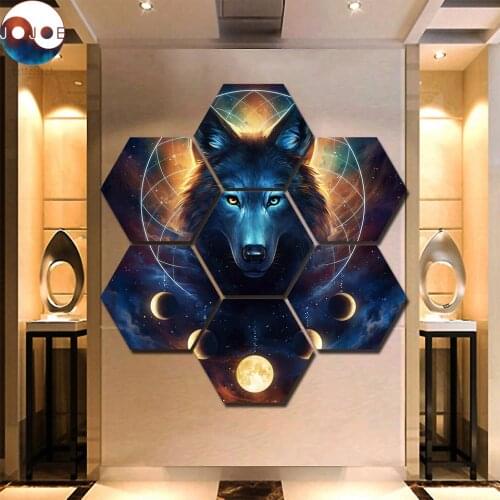 Dreamcatcher by JoJoes Art 7 Pieces hexagon Wolf Canvas Prints Painting Wall Art Modular Picture Modern Decorative Paintings