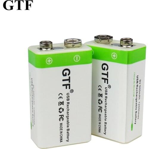 Lithium usb refillable pile gtf, square, 9v, 500mah, for toy, remote control, microphone, multi-meter ktv