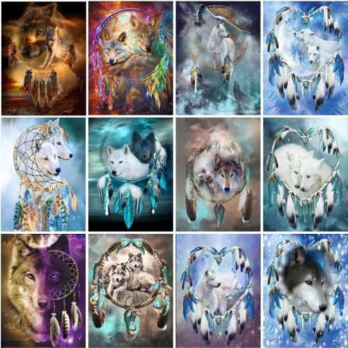 The Wolf and Wind Chimes Mosaic Diamond Painting Full Drills Jewel Cross Stitch Diy Paint Arts and Crafts for Adult