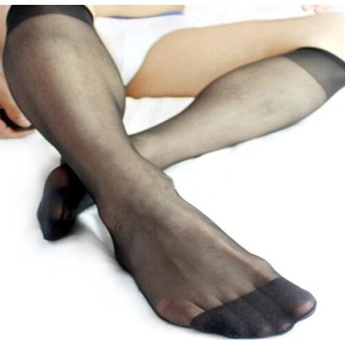 Men Silk Stockings Knee-High Gay Sexy Dress Super Sheer TNT Socks Fetish Black Free Size Drop Shipping