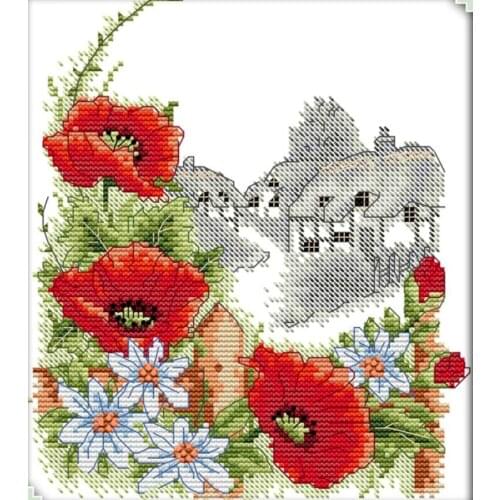 23x25 Summer Red Poppy Similar DMC threads DIY Counted Cross Stitch Needlework Set Embroidery Kit Home Decoration 14CT